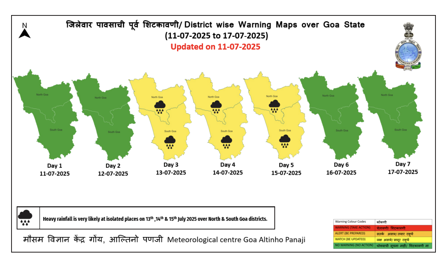 IMD Goa Issues Rainfall Advisory with Heavy Showers Expected Till July 17